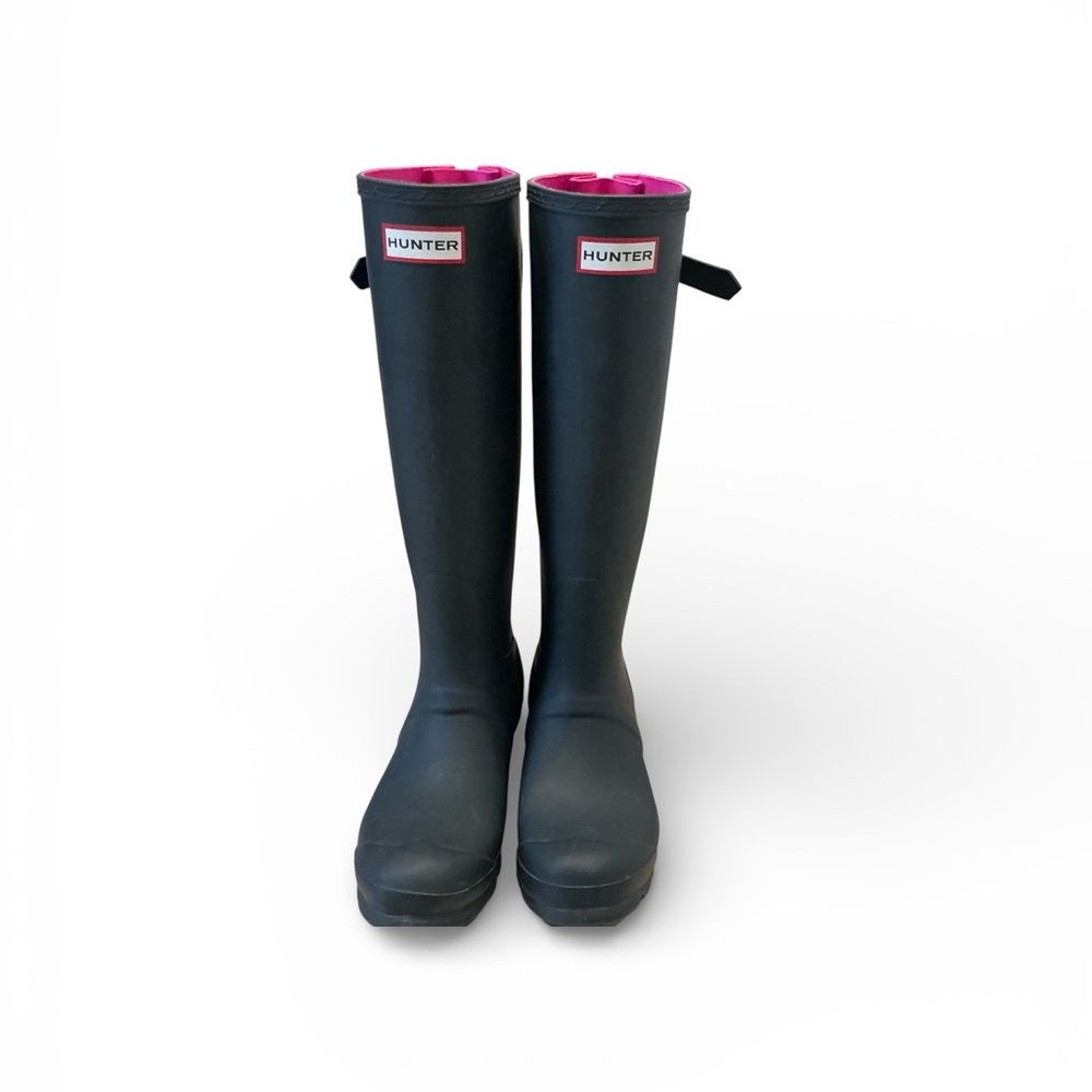 Hunter navy blue and pink adjustable back original tall rainboots size 6 women’s - Picture 3 of 9